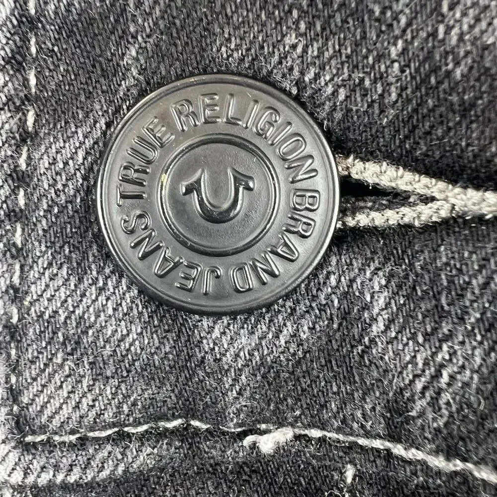 True Religion Moto Jeans Black Wash Biker Stitch Slim Straight Men’s 32